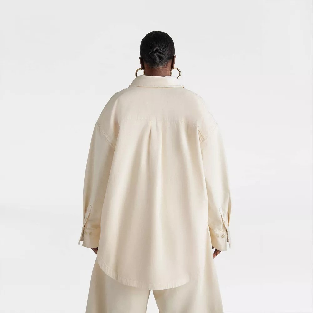 KBB KAHLANA Target L Large The Samira LS Collared Denim‎ Button Down Shirt Cream - Picture 7 of 9